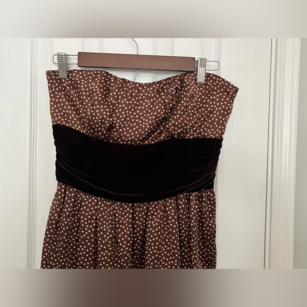 TRACY REESE STRAPLESS DRESS, BROWN AND WHITE, SIZE 4